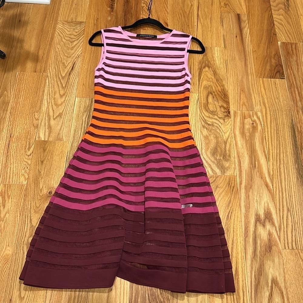 AntoninoValenti Tri Color Sheer Knit Cocktail Dress